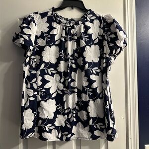 Lane Bryant Navy and White Floral Blouse